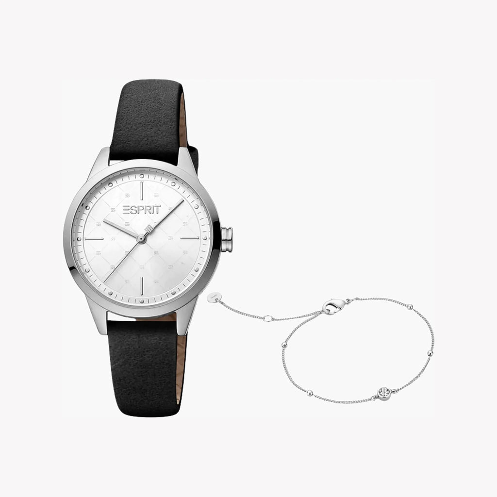 ESPRIT Women's Watch with Silver Stainless Steel Case and Black Faux Leather Band