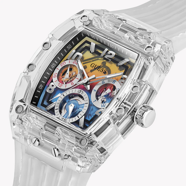Guess Men's Clear Silicone Watch, Multicolor Dial | Gw0499g3 by i-watch
