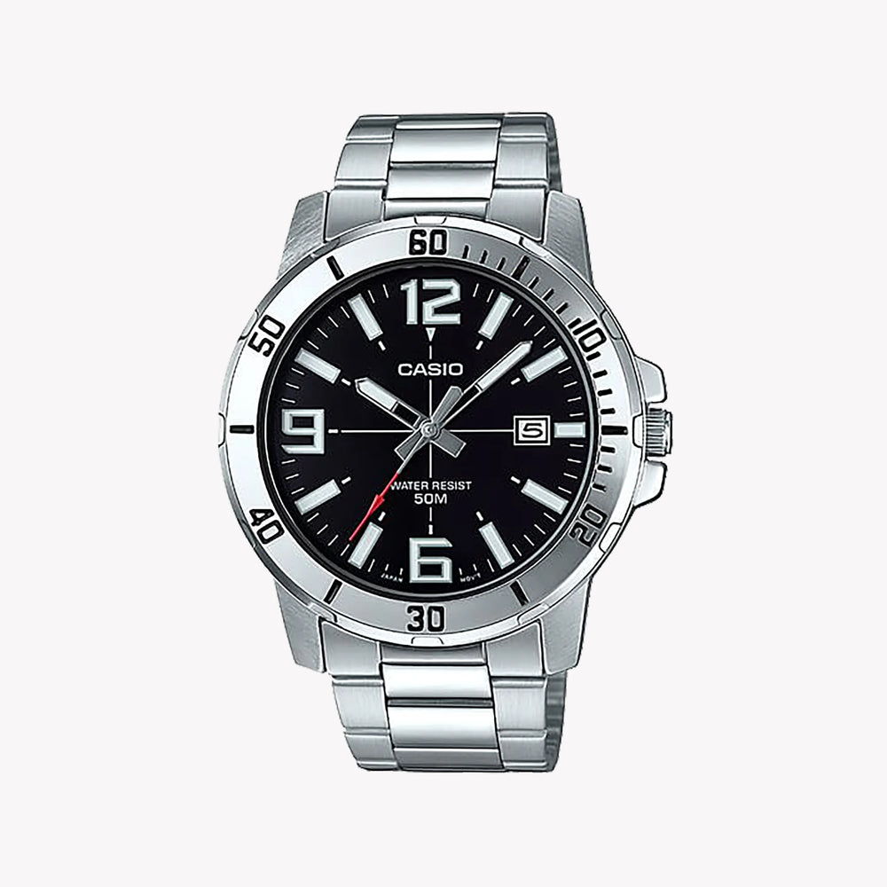 Casio Men's Stainless Steel Watch, Black Dial | Mtp-Vd01d-1bvudf by i-watch