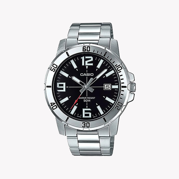Casio Men's Stainless Steel Watch, Black Dial | Mtp-Vd01d-1bvudf by i-watch