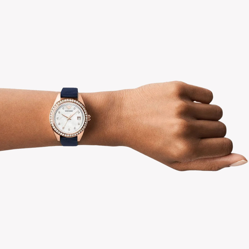 EMPORIO ARMANI AR11448 - ELEGANT ROSE GOLD TIMEPIECE - MODERN WOMEN'S WATCH WITH BLUE LEATHER BAND-i-Watch-4