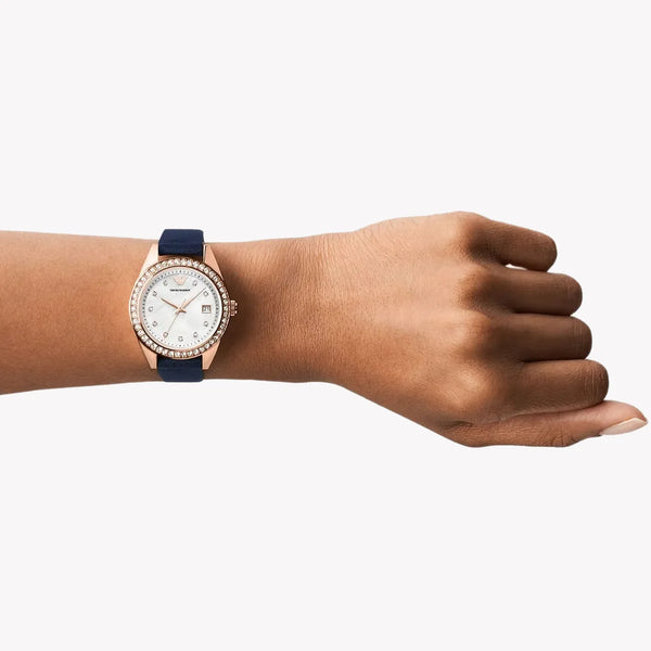 Emporio Armani Women's Rose Gold Watch, Blue Leather | Ar11448 by i-watch