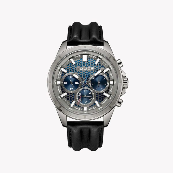 Police Men's Black Leather Watch, Blue & Gun Dial | Pewjf2204102 by i-watch