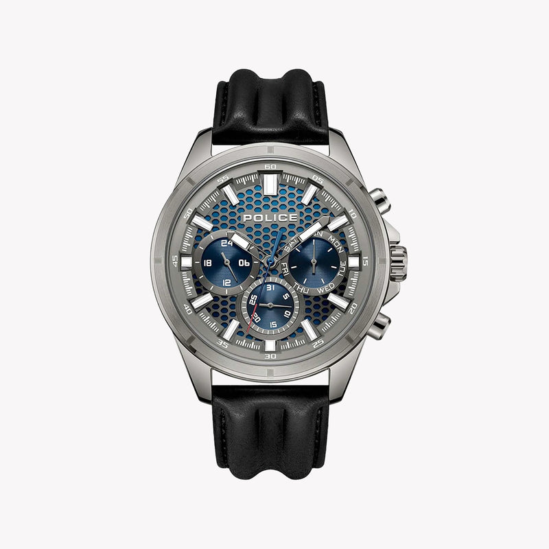 Police Men's Black Leather Watch, Blue & Gun Dial | Pewjf2204102 by i-watch