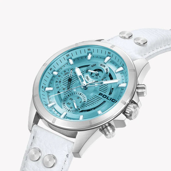 Police Men's Silver Leather Watch, Blue Dial | Pewjf0004603 by i-watch