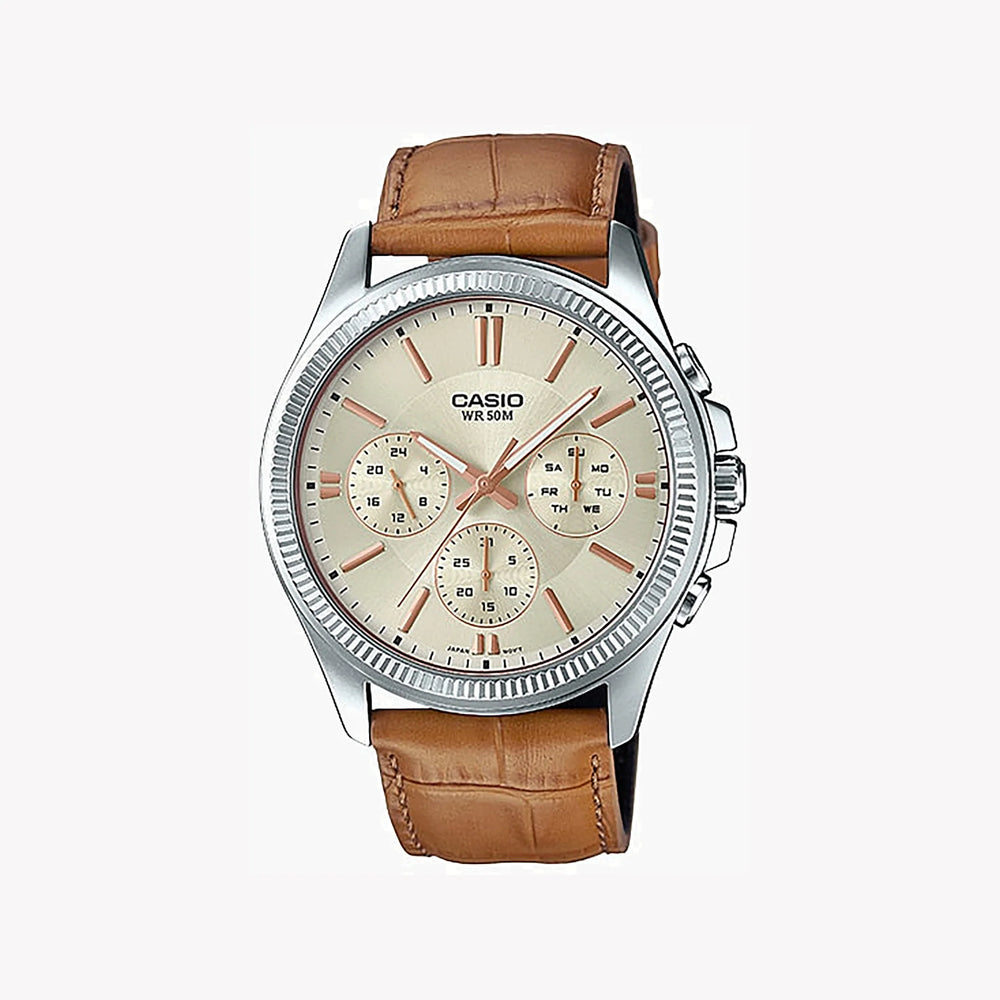 Casio Mtp-1375l-9avdf Elegant Sportiness - Stylish Men's Watch With Gold Dial & Leather Band by i-watch