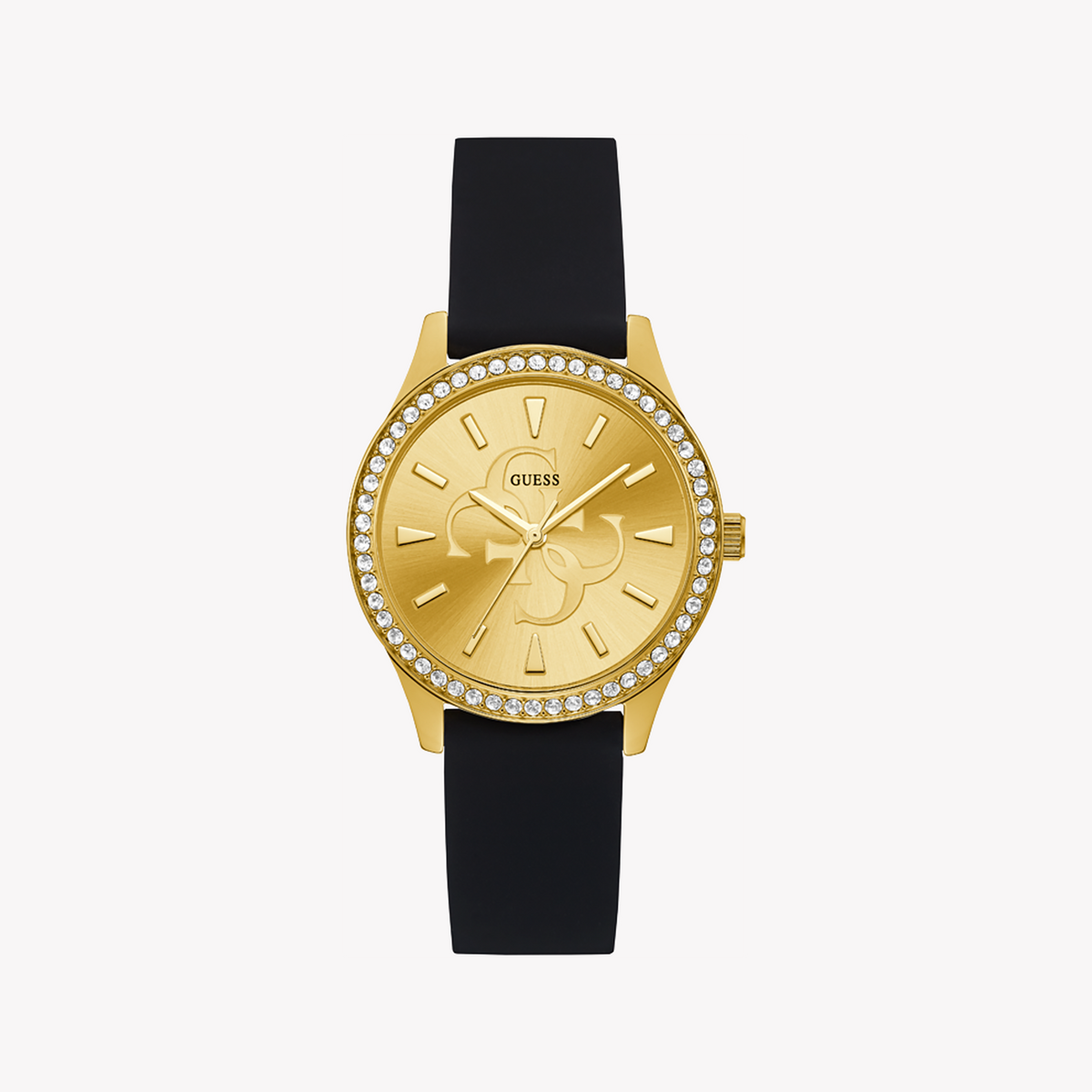 GUESS GW0359L1 - BOLDLY SOPHISTICATED WOMEN'S TIMEPIECE WITH GOLD DIAL & BLACK BAND