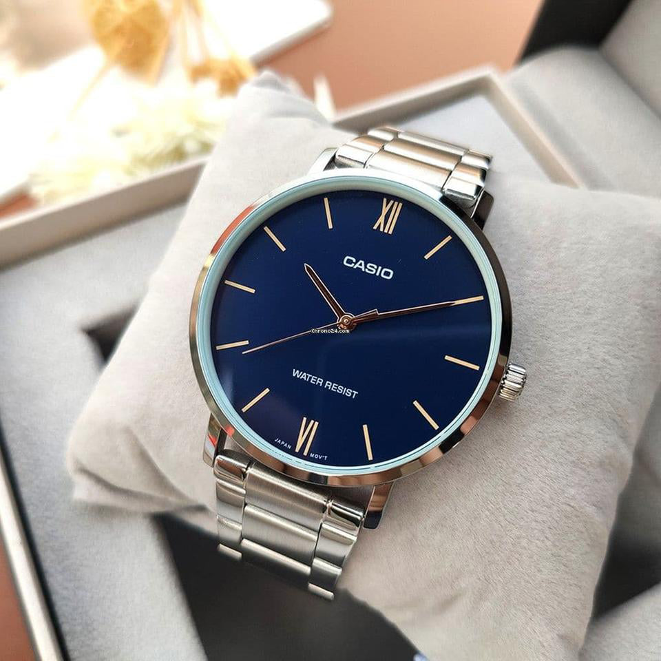 CASIO MTP-VT01D-2B STYLISH SPLASH - MEN'S BLUE DIAL STAINLESS STEEL WATCH-i-Watch-3