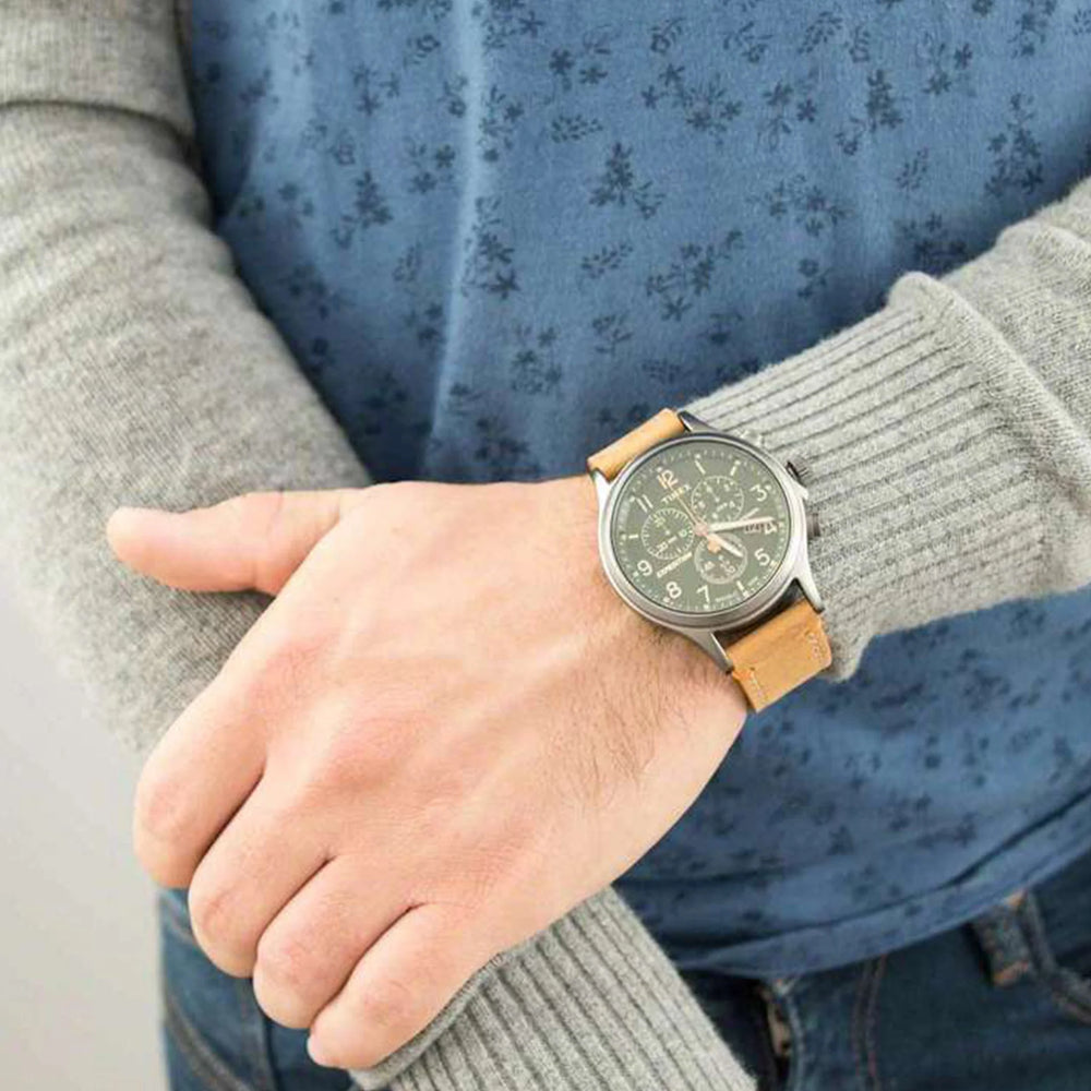 Timex Men's Brass Green Dial, Tan Leather Strap | Tw4b04400