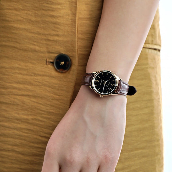 CASIO Women's Watch with Gold Stainless Steel Case and Brown Leather Band-i-Watch-4