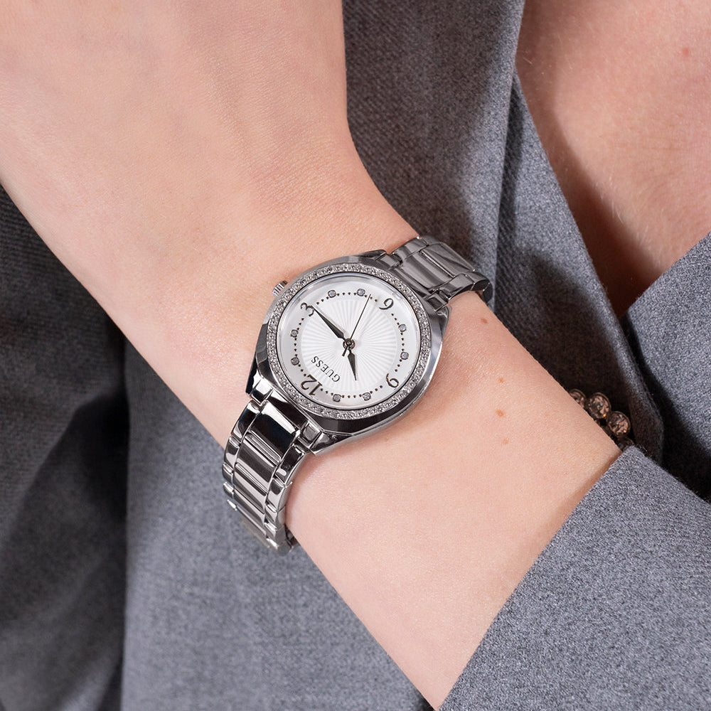 GUESS GW0767L1 - ELEGANT TIMEPIECE - SILVER STAINLESS STEEL WOMEN'S WATCH with Minimalist White Dial-i-Watch-4