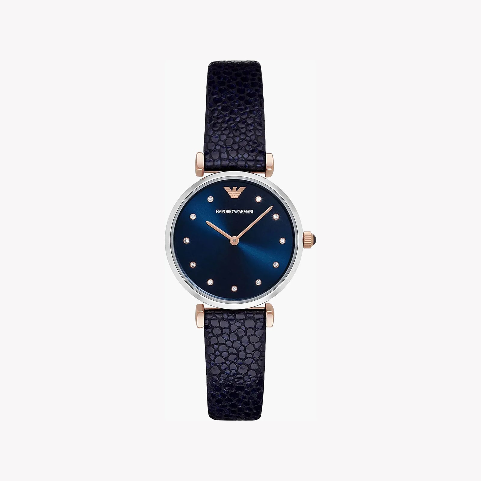 Emporio Armani Women's Dark Blue Leather Watch, Silver Case | Ar1989 by i-watch