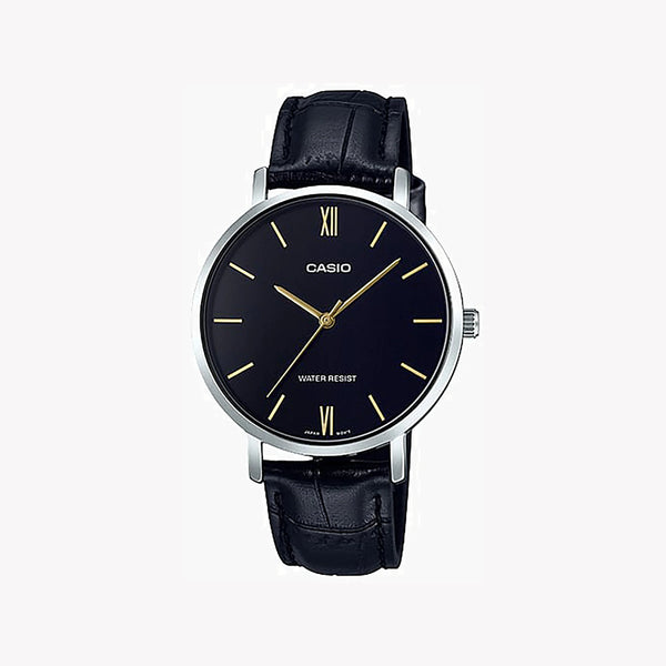 CASIO Women's Watch with Silver Stainless Steel Case and Black Leather Band-i-Watch-3