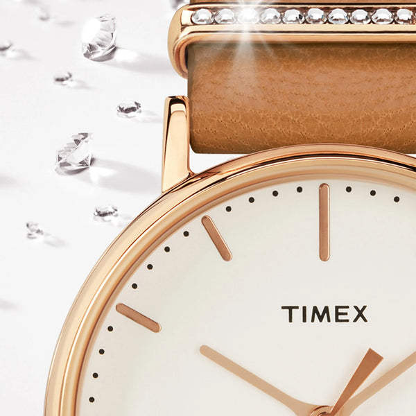 Timex Women's Tan Leather Watch, Off White Dial | Tw2r70200