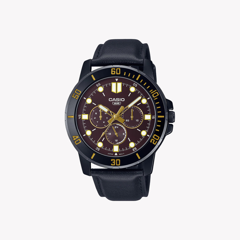 Casio Men's Black Leather Watch, Brown Dial | Mtp-Vd300bl-5e by i-watch