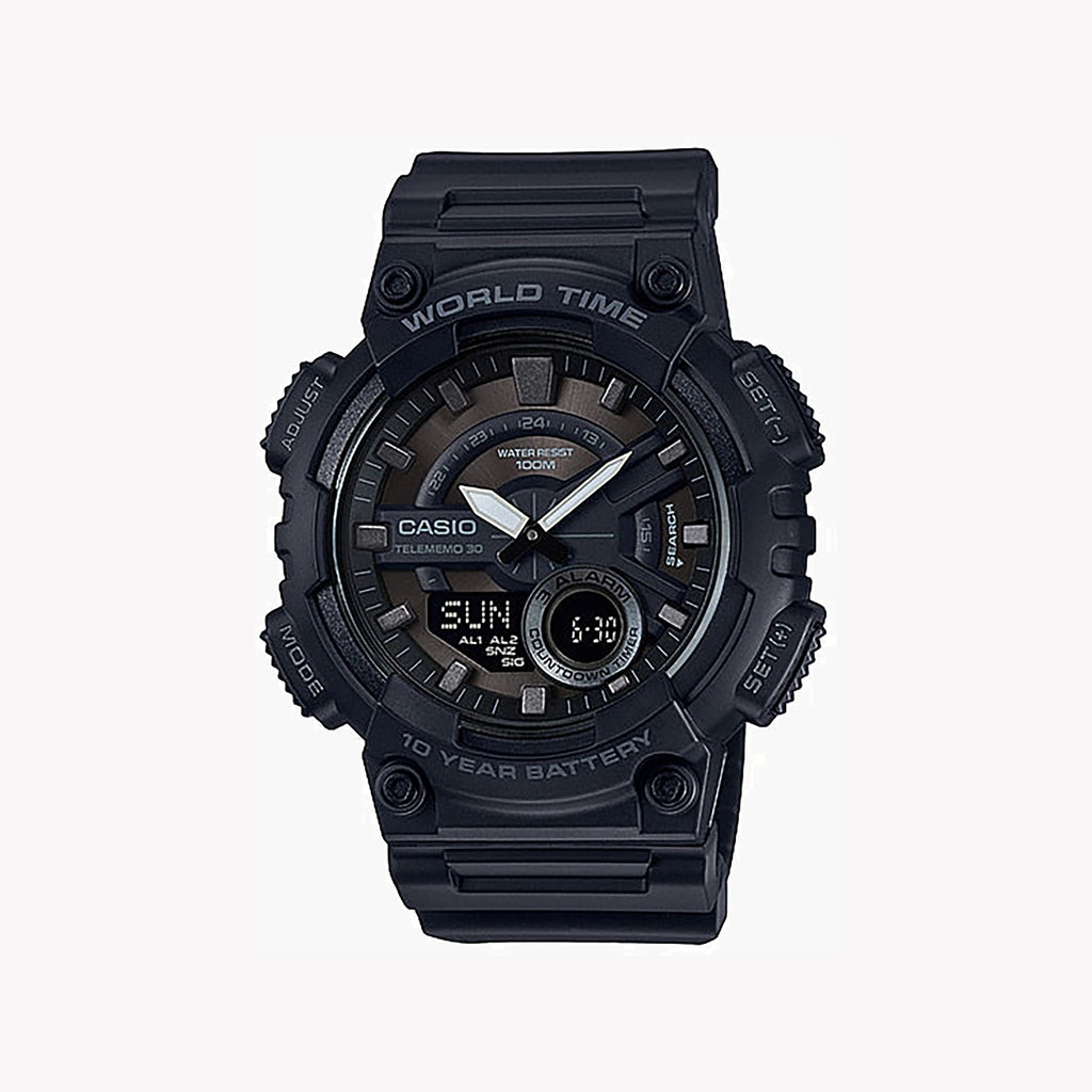 CASIO AEQ-110W-1BVDF BLACK OUTDOOR EXPLORER - MEN'S SPORTY TIMEPIECE with 100m Water Resistance and Stopwatch