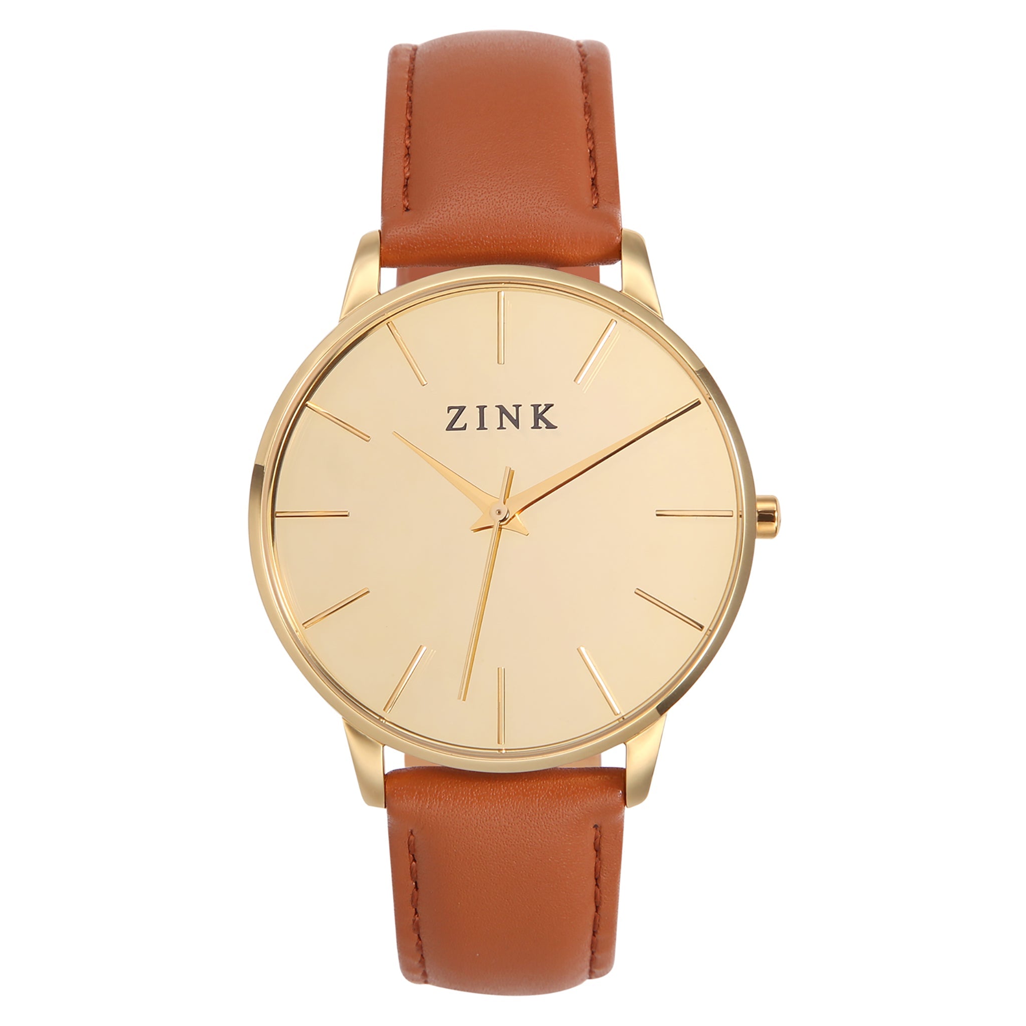 ZINK Women's Watch with Gold Stainless Steel Case and Brown Leather Band