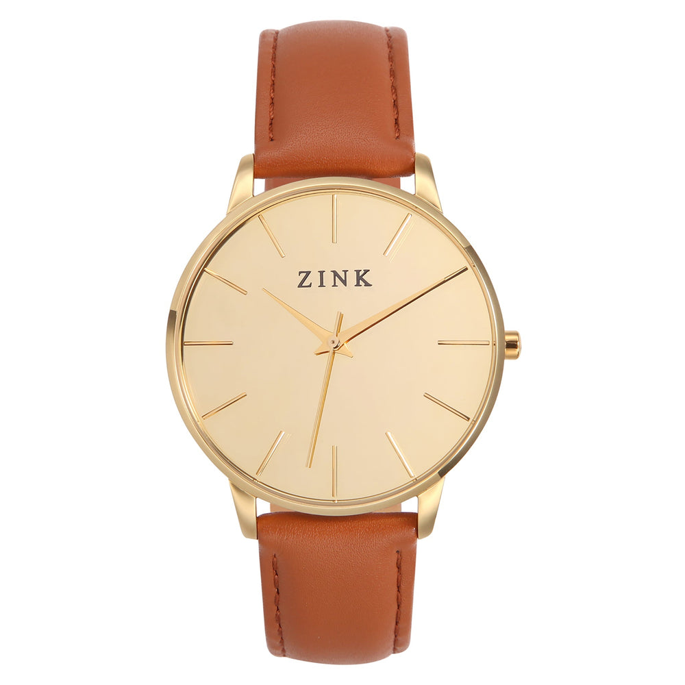 Zink Women's Watch With Gold Stainless Steel Case And Brown Leather Band by i-watch