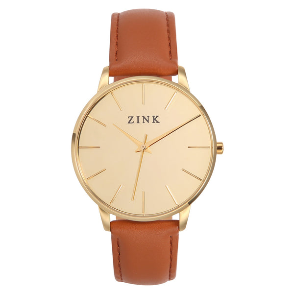 Zink Women's Watch With Gold Stainless Steel Case And Brown Leather Band by i-watch