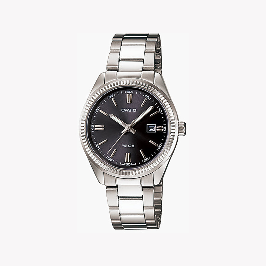 LTP-1302D-1A1VDF ELEGANCE REDEFINED - Sophisticated Women's Watch with Chic Black Dial & Silver Metal Band-i-Watch-5