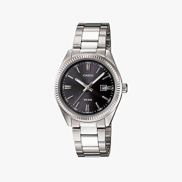 Ltp Women's Silver Metal Watch, Black Dial | Ltp-1302d-1a1vdf by i-watch