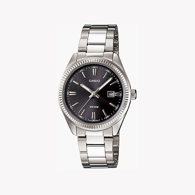Ltp Women's Silver Metal Watch, Black Dial | Ltp-1302d-1a1vdf by i-watch