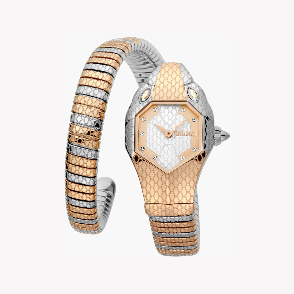 JUST CAVALLI Women's Watch with Silver & Rose Gold Stainless Steel Case and Silver & Rose Gold Stainless Steel Band