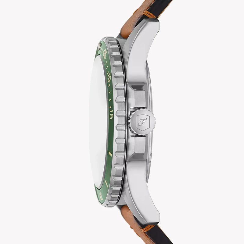 Fossil Men's Silver Watch, Green Dial, Brown Leather | Fs5946 by i-watch