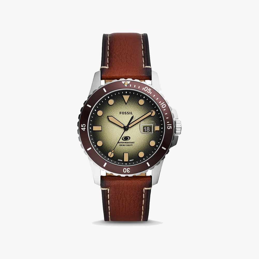 Fossil Men's Silver & Brown Leather Watch, Green Dial | Fs5961 by i-watch