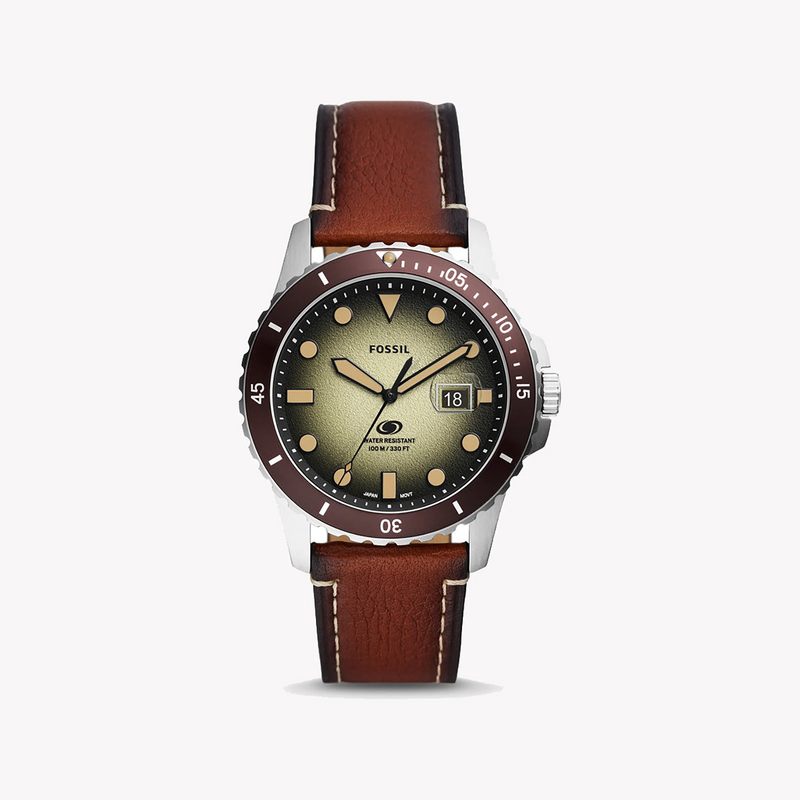 Fossil Men's Silver & Brown Leather Watch, Green Dial | Fs5961 by i-watch