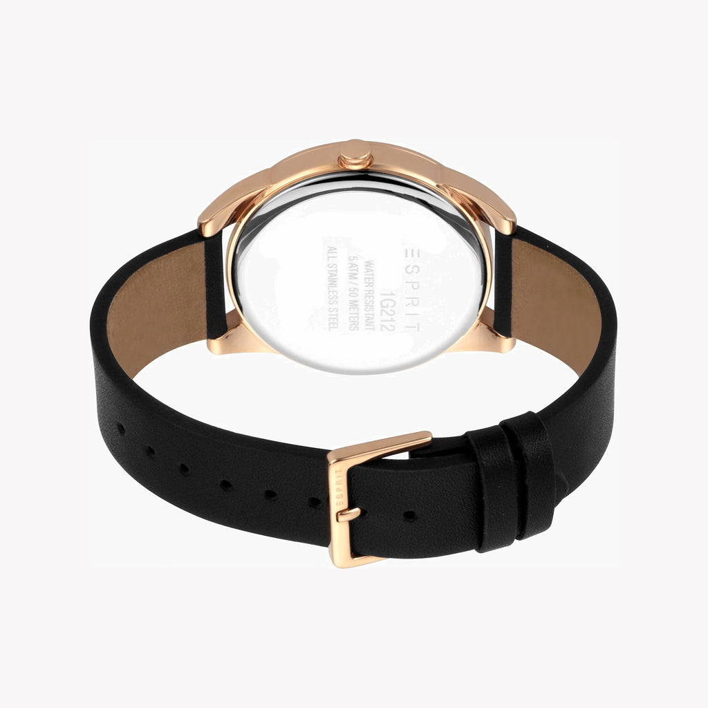ESPRIT MEN'S CLASSIC BLACK LEATHER & ROSE GOLD DIAL - TIMELESS ELEGANCE 42MM WATCH-i-Watch-3