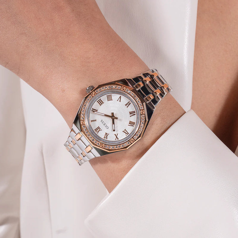 Guess Women's Silver/Rose Gold Watch, White Dial | Gw0770l5 by i-watch