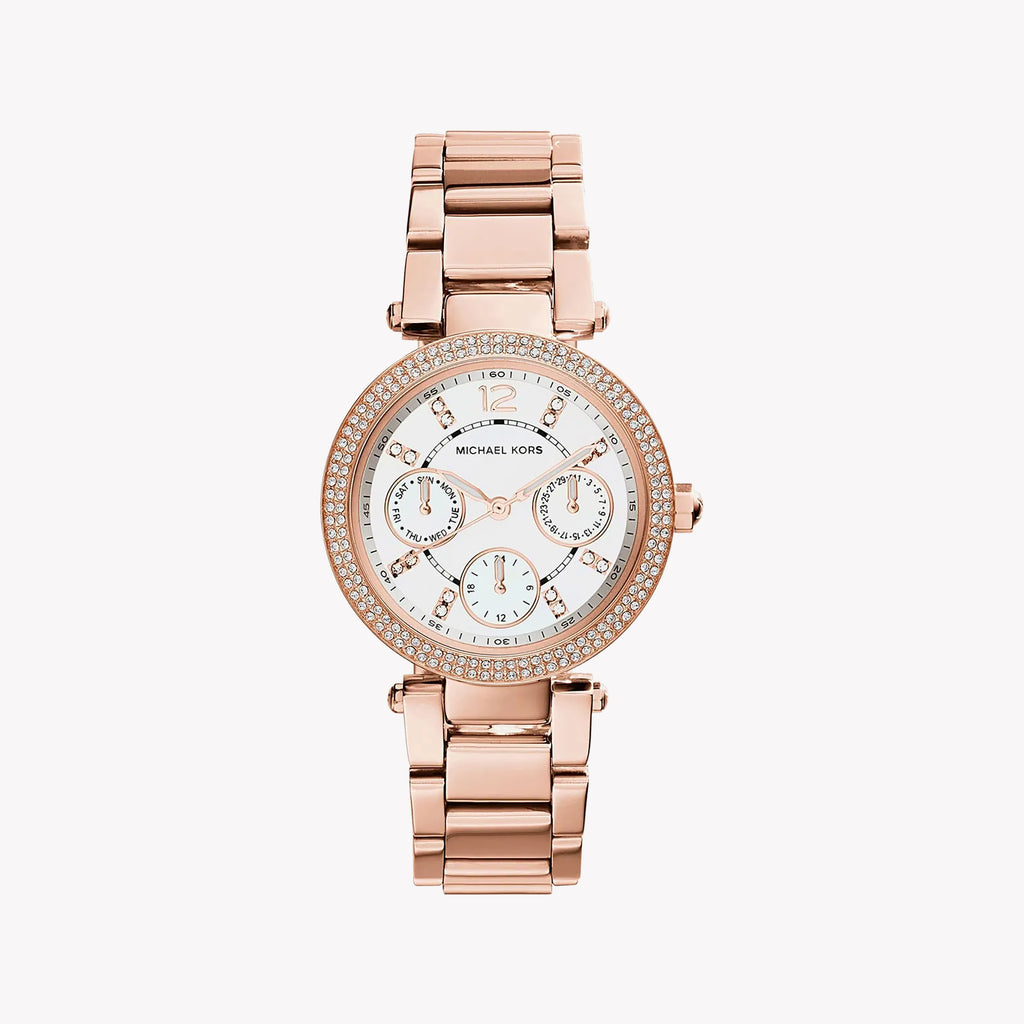 MICHAEL KORS MK5616 GLAM TIMEPIECE - ROSE GOLD CHIC WOMEN'S WATCH WITH ELEGANT WHITE DIAL