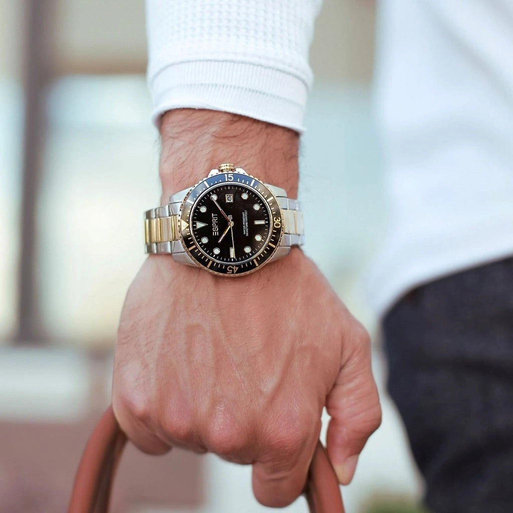 ESPRIT MEN'S ELEGANCE - SILVER & GOLD STAINLESS STEEL WATCH WITH BLACK DIAL-i-Watch-4