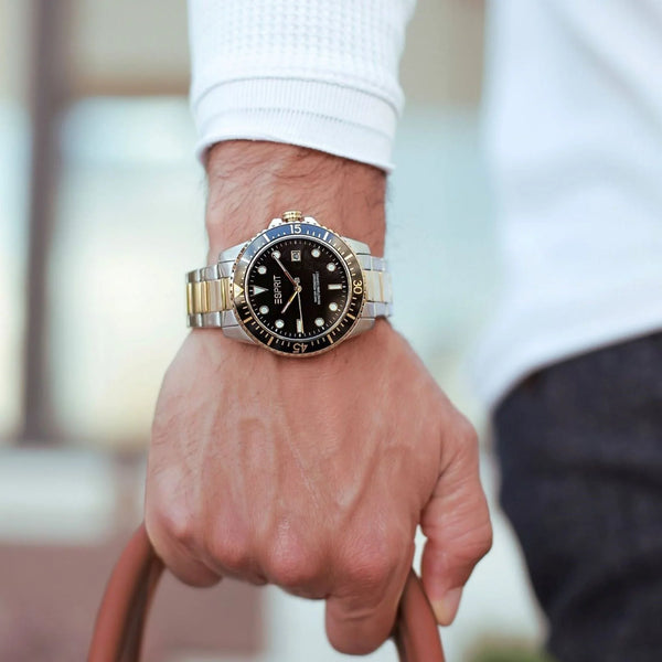 Esprit Men's Silver & Gold Stainless Steel Watch, Black Dial | Es1g156m0025 by i-watch