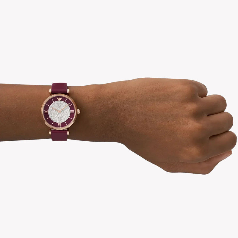 Emporio Armani Women's Burgundy Leather Watch, Multicolor Dial | Ar11487 by i-watch