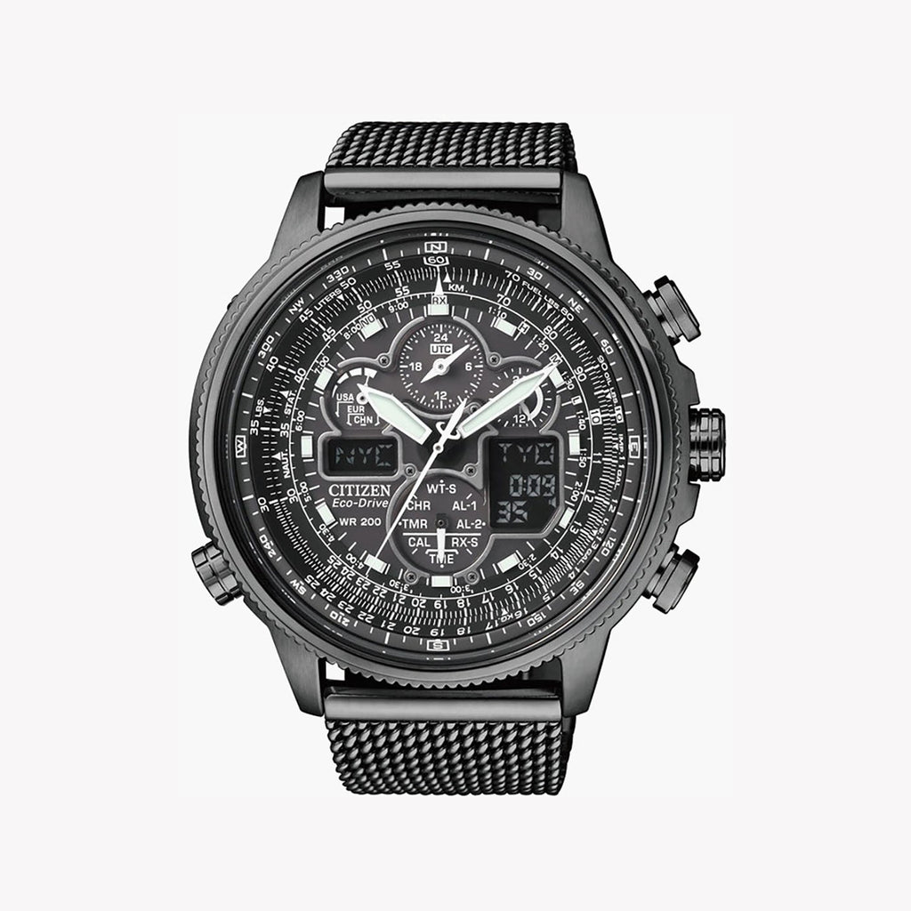 CITIZEN JY8037-50E ATOMIC ECO-DRIVE - BOLD BLACK STAINLESS STEEL MEN'S WATCH