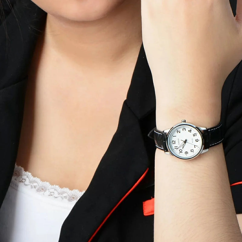 Casio Women's Silver Watch, Black Leather Band | Ltp-1303l-7bvdf by i-watch