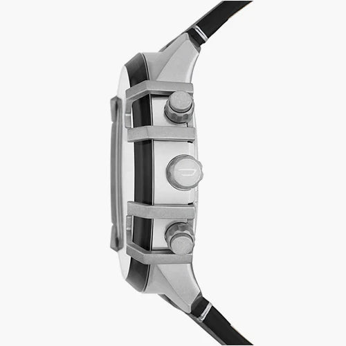 Diesel Men's Silver & Blue Watch, Black Leather Band | Dz4584 by i-watch