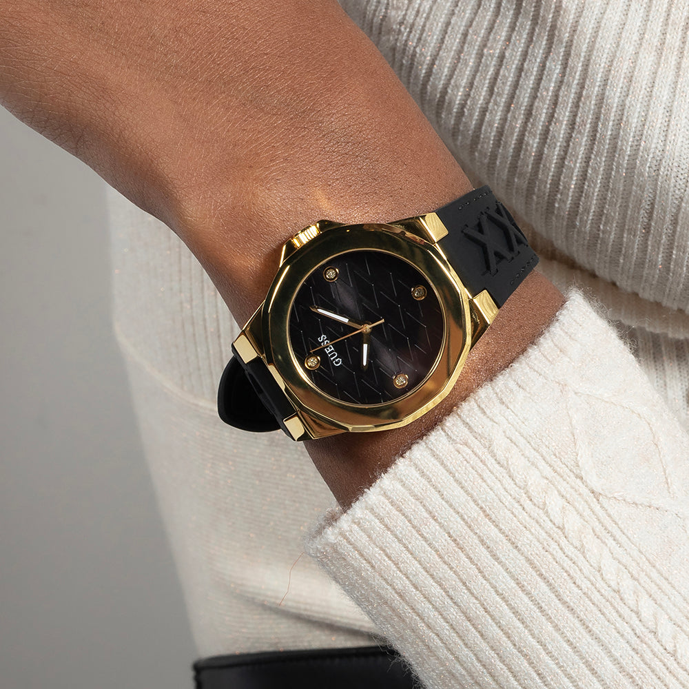 GUESS GW0599L2 - TIMELESS GLAMOUR: Unisex Gold & Black Silicone Watch with Quartz Precision-i-Watch-4