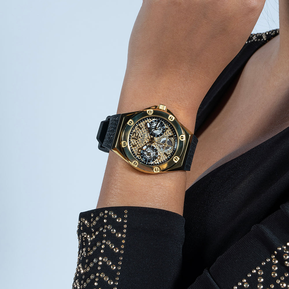 GUESS GW0620L2 VIBRANT CREATIONS - BOLD & COLORFUL WOMEN'S WATCH with Gold Case & Black Band-i-Watch-4