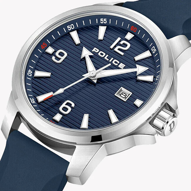 Police Men's Silver Stainless Steel, Blue Silicone | Pewjn0020901 by i-watch