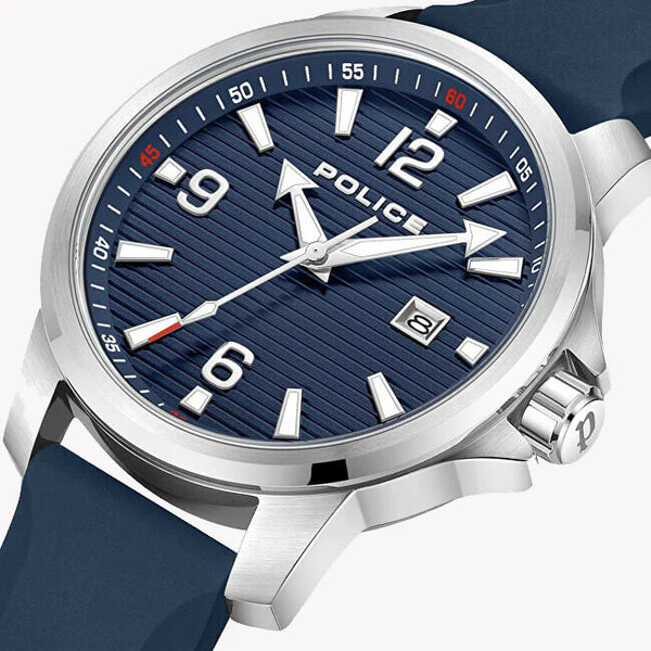 Police Men's Silver Stainless Steel, Blue Silicone | Pewjn0020901 by i-watch
