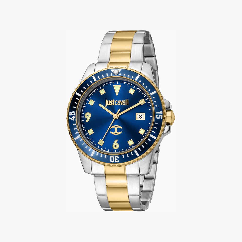 JUST CAVALLI TWO TONE STAINLESS STEEL MEN'S WATCH - ELEGANT BLUE DIAL SOPHISTICATION