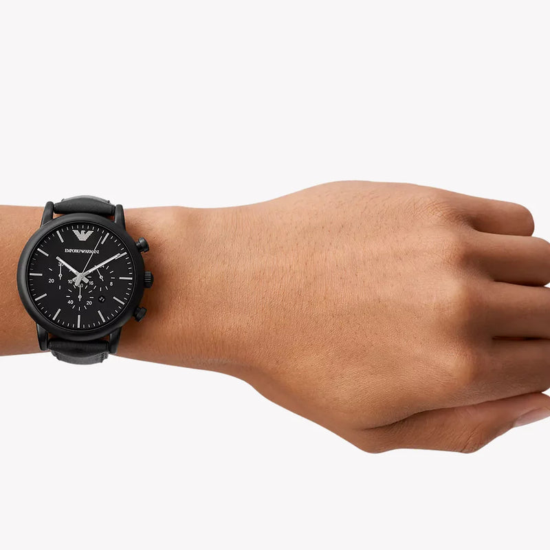 Emporio Armani Men's Black Leather Watch, Black Dial | Ar1970 by i-watch