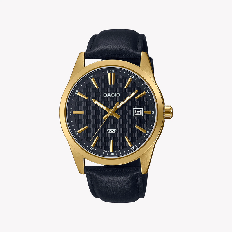 Casio Men's Gold Stainless Steel Watch, Black Leather | Mtp-Vd03gl-1a by i-watch