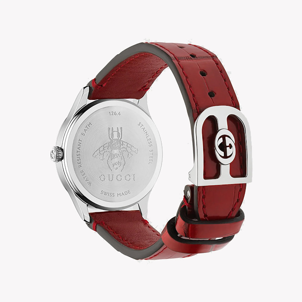 Gucci Women's Silver & Red Leather Watch, Silver Dial | Ya1265057 by i-watch