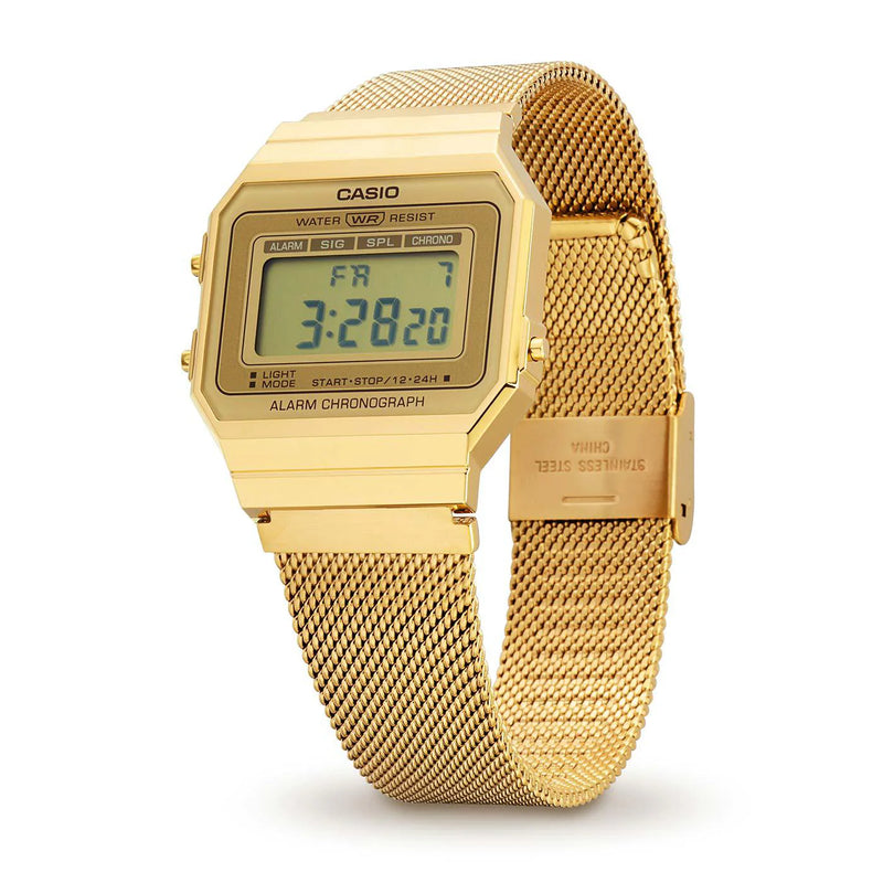 Casio Unisex Resin Watch, Mesh Strap, Gold/Black | A700wemg-9aef by i-watch