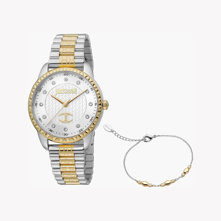 Just Cavalli Women's Silver & Gold Watch, Silver Dial | JC1L176M0085