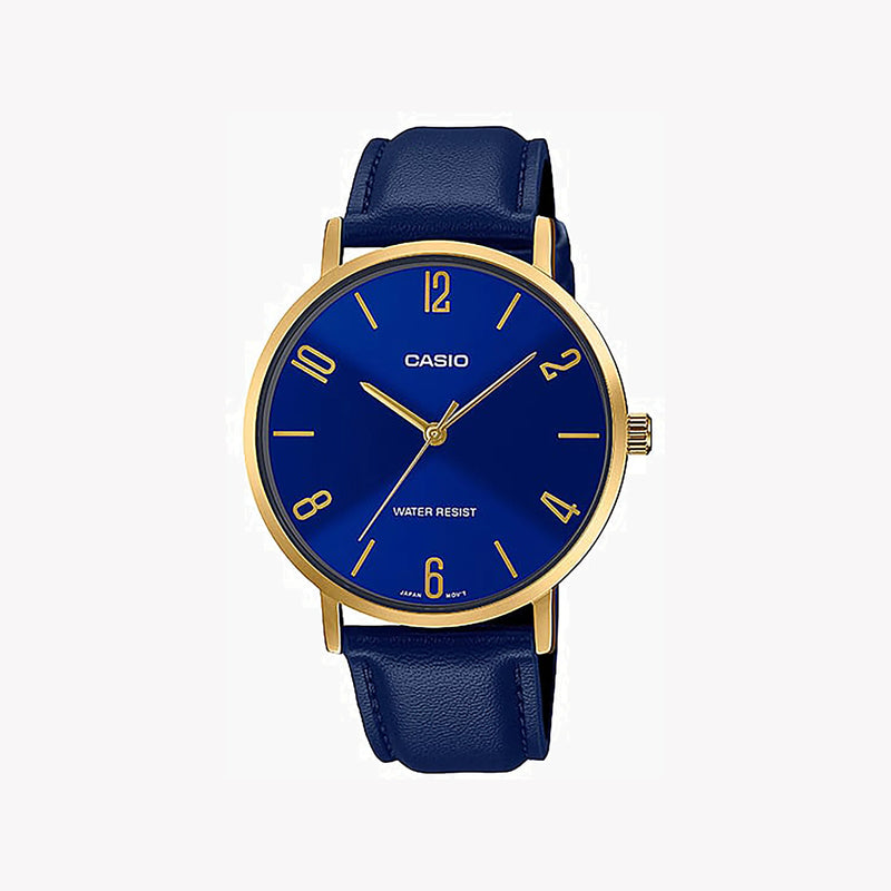Casio Men's Gold & Blue Watch, Leather Band | Mtp-Vt01gl-2b2 by i-watch